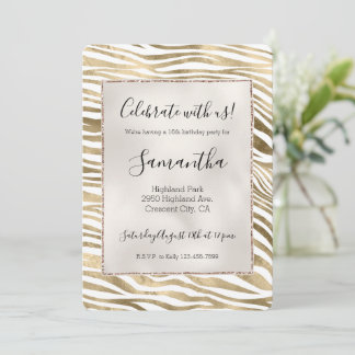 White Gold Zebra Animal Print   Einladung