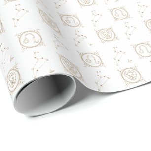 White & Gold Zodiac Leo Sternzeichen Geschenkpapier