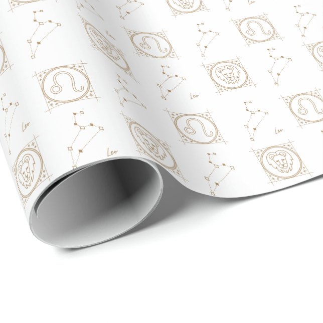 White & Gold Zodiac Leo Sternzeichen Geschenkpapier (Rolleneckpunkt)