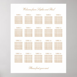 White Golden Beige 20 Table Wedding Seating Chart Poster