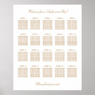 White Golden Beige 20 Table Wedding Seating Chart Poster