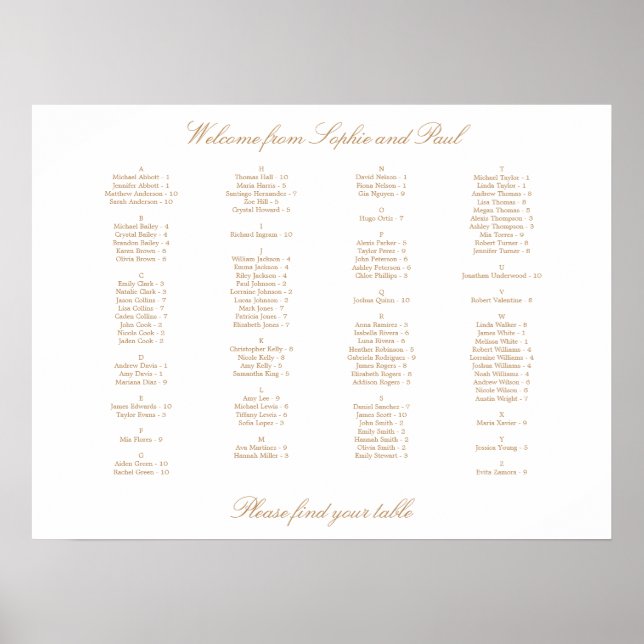 White Golden Beige Alphabetisierungsdiagramm Poster (Vorne)