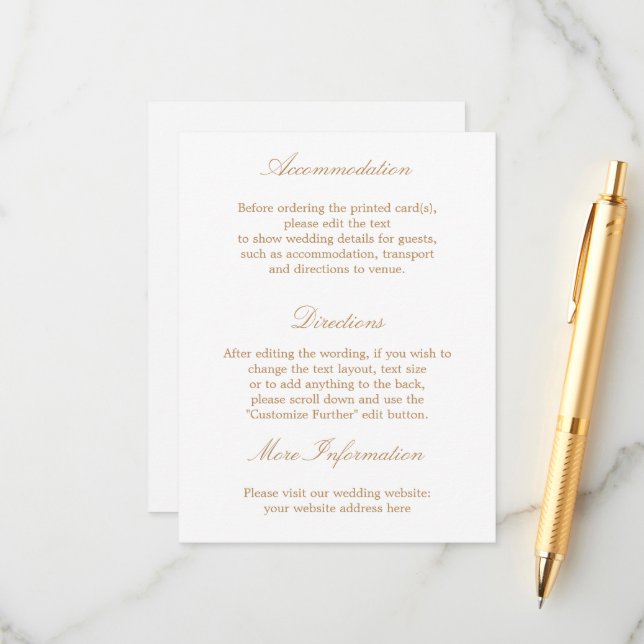White Golden Beige Wedgedetails Card Begleitkarte (Vorderseite/Rückseite Beispiel)