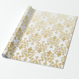 White Golden Royal Damask Blumengestalt Geschenkpapier