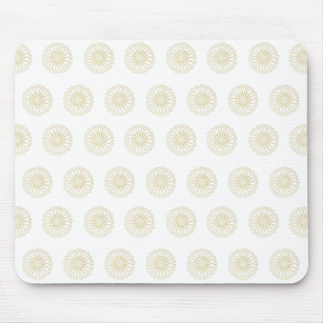 White | Golden Zinnia Flower Medallions Mousepad (Vorne)