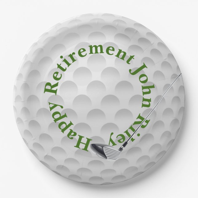 White Golf Bal mit Club Retirement Pappteller (Vorderseite)