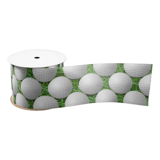 White Golf Balls On Grass Satinband (Spule)