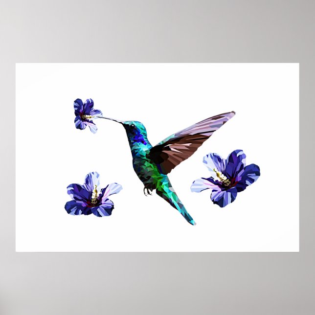 White Gorgeous Hummingbird/Hibiskus Poster (Vorne)