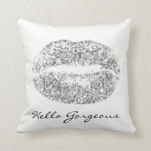 White Gorgey Funkelnd Gray Kiss Lips Glitzer Kissen