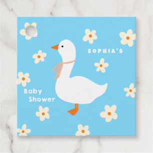 White Gose and Daisies Baby Shower Geschenkanhänger