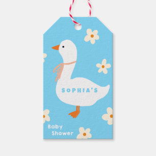 White Gose and Daisies Baby Shower Geschenkanhänger