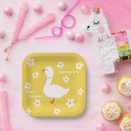 White Gose and Daisies Baby Shower Pappteller