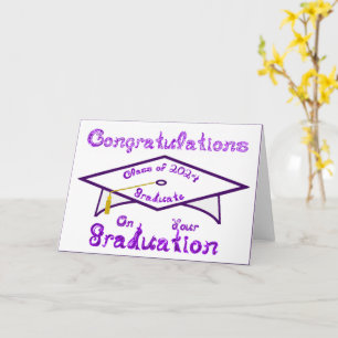 White Grad Cap Lila Graduate Class of 2024 Hat Karte