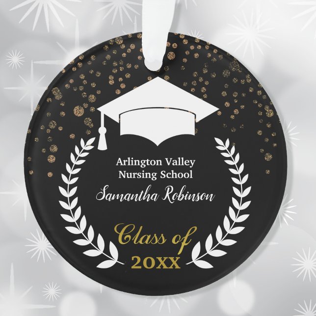 White Grad Cap und Laurel Abschluss Ornament (Von Creator hochgeladen)