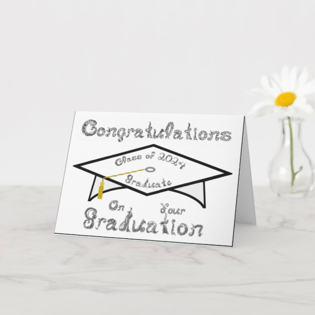 White Grad Graduate Silver Class of 2024 Hat Karte (Kleine Pflanze)