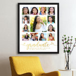 White Graduate K-12 Foto Collage Script Real Gold Foliendrucke<br><div class="desc">Seien Sie stolz, freuen Sie sich und zeigen Sie diesen Meilenstein Ihres Lieblingsgrades. Schaffen Sie dieses gürtliche, atemberaubende, einfache, moderne, personalisierte High School Abschluss K - 12 Foto Collage Poster für einen wahren Schatz, den Sie immer schätzen werden. Ein lustiges, spielerisches visuelle von echter Goldfolienschrift und niedlichen, echten goldenen verspielten...</div>