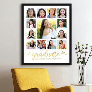 White Graduate K-12 Foto Collage Script Real Gold Foliendrucke