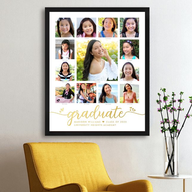 White Graduate K-12 Foto Collage Script Real Gold Foliendrucke (Von Creator hochgeladen)