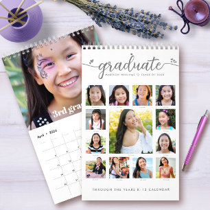 White Graduate K-12 Script FotoCollage 15 Monate Kalender