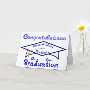 White Graduation Cap Blue Graduate Class 2024 Hat Karte
