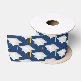 White Graduation Caps on Navy Blue Satinband