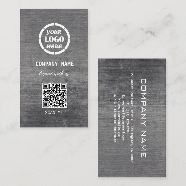 White Gray Beruflich Design Moderner QR Code Visitenkarte (Vorne/Hinten)