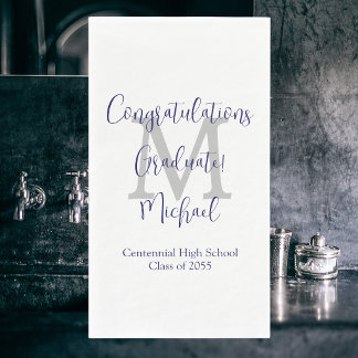 White Gray Blue Mit Monogramm Graduation Party Serviette