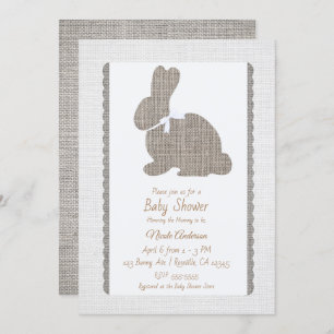 White Gray Burlap Rustic Bunny Oaster Baby Dusche Einladung