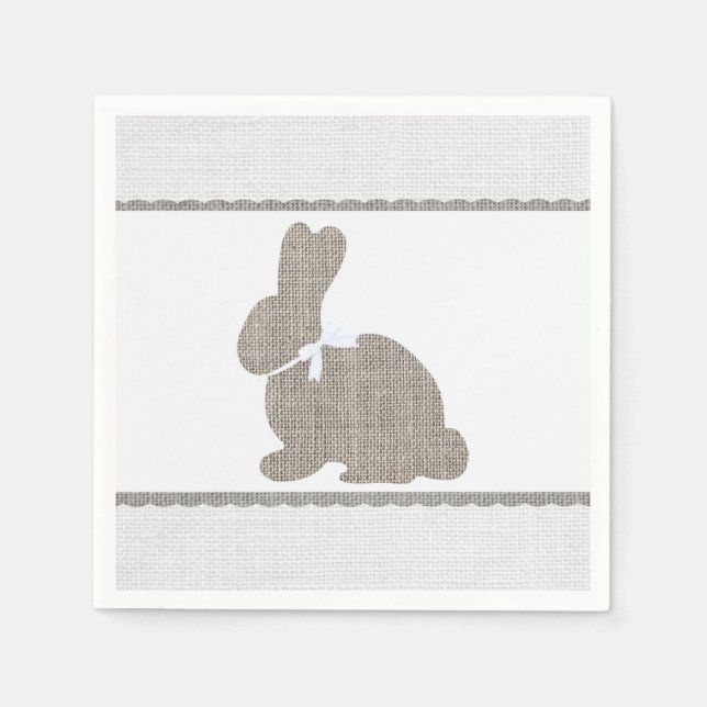 White Gray Burlap Rustic Bunny Oaster Baby Dusche Serviette (Vorderseite)