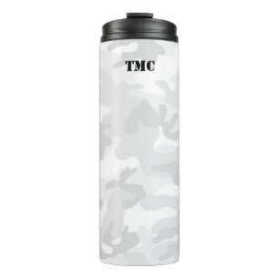White Gray Camouflage Black Initials Sports Mod Tr Thermosbecher