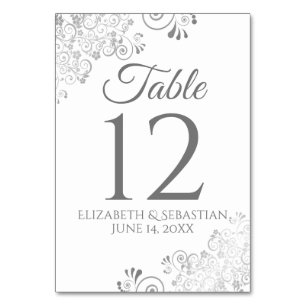 White & Gray Elegant Filigree Wedding Tischnummer
