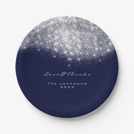 White Gray Glitzer Birthday Blue Navy 16. Hochzeit Pappteller