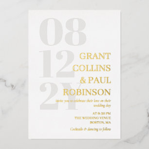 White Gray & Gold Typografy Wedding Folieneinladung