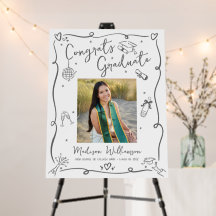 White Gray Hand Drawn Doodles Graduation Photo Fun