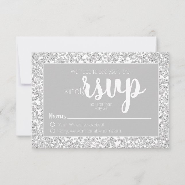 White Gray Informal Diamond Glitzer Wedding RSVP Karte (Vorderseite)