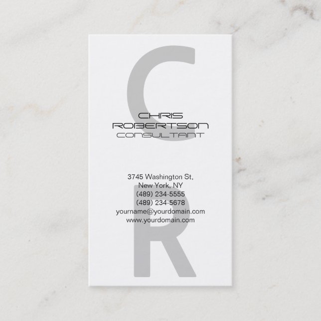 White Gray Monogram Attraktive Charm Business Card Visitenkarte (Vorderseite)
