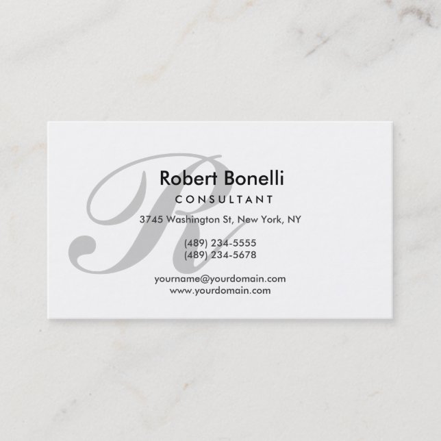 White Gray Monogram Consultant Business Card Visitenkarte (Vorderseite)