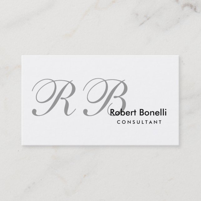 White Gray Monogram Consultant Business Card Visitenkarte (Vorderseite)