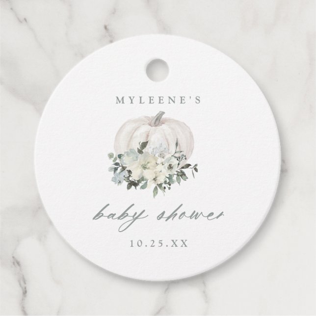 White & Gray Pumpkin Baby Dusche Geschenkanhänger (Vorderseite)