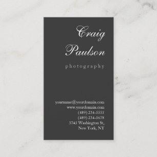 White Gray Script Fotografy Business Card Visitenkarte