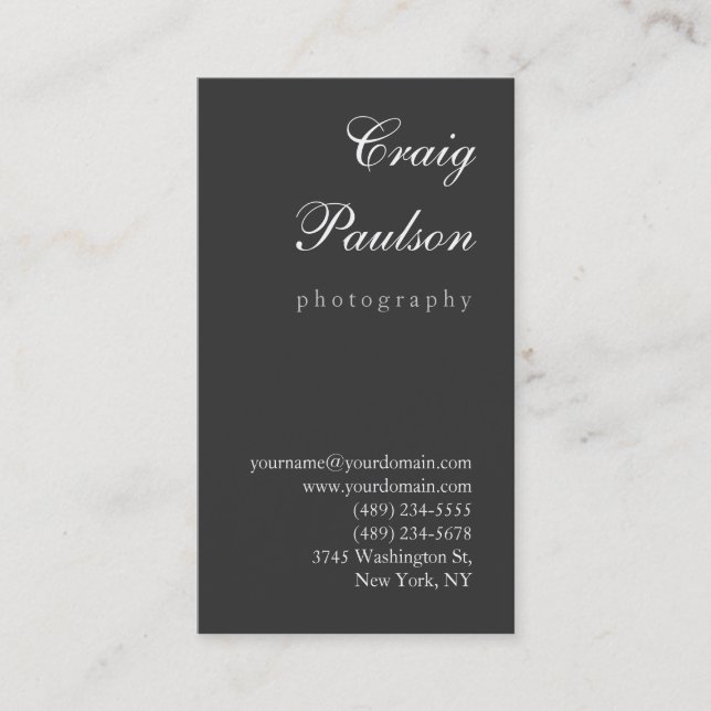 White Gray Script Fotografy Business Card Visitenkarte (Vorderseite)