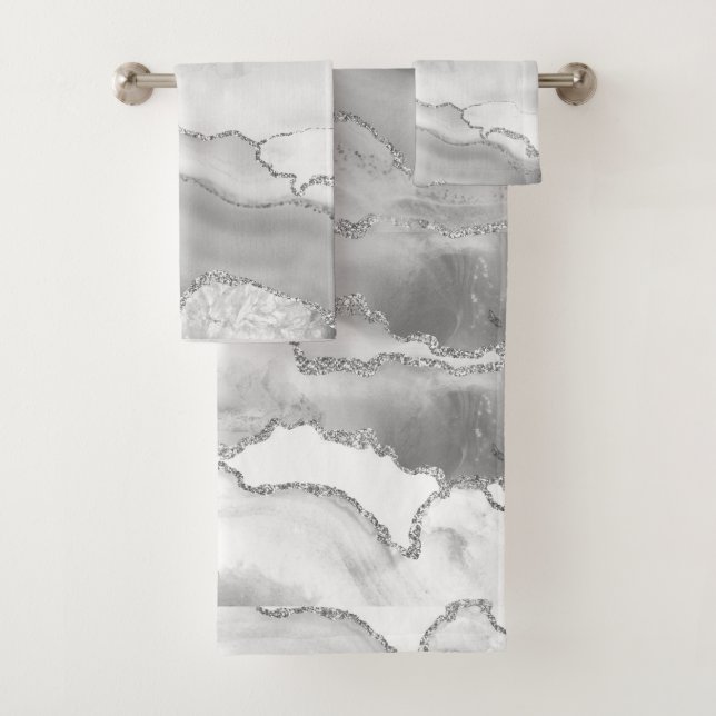 White Gray Silver Glitzer Agate Elegant Badhandtuch Set (Insitu)