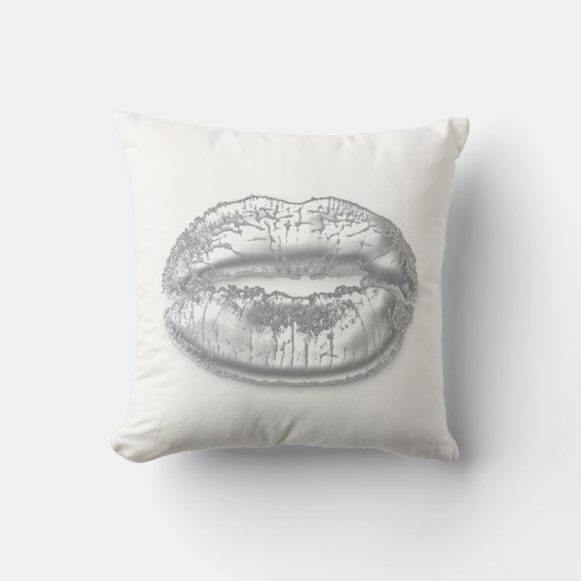White Gray Silver Kiss Lips Funkelnd Kissen (Vorderseite)