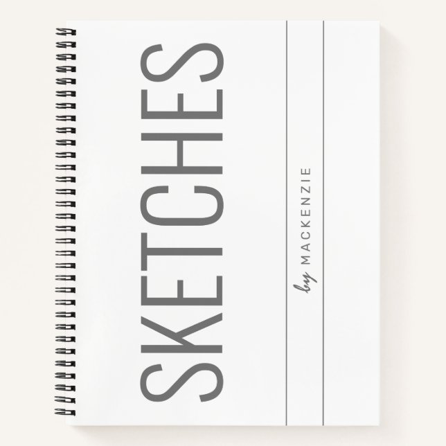 White Gray Sketching Book Big Title Personalisiert Notizbuch (Vorderseite)