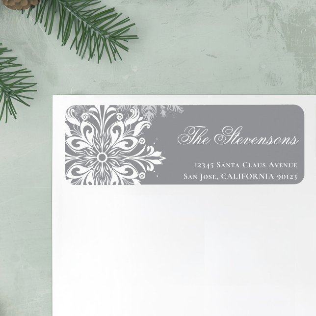 White Gray Snowflakes Weihnachten Rücksendeadresse Adressaufkleber (Von Creator hochgeladen)