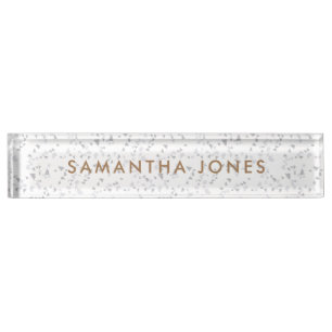 White Gray Terrazzo Klassische Personalisierte Nam Namensplakette