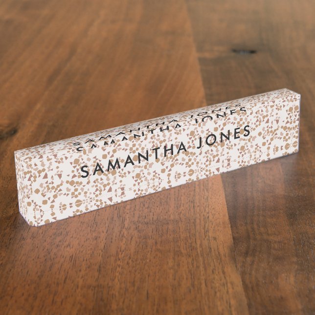White Gray Terrazzo Klassische Personalisierte Nam Namensplakette (Seite)