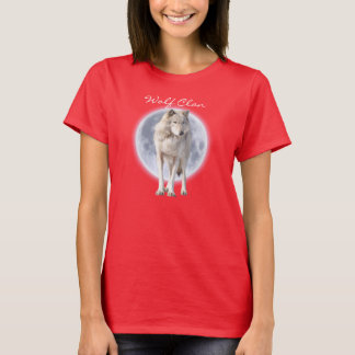 White Gray Wolf & Full Moon WOLF CLAN Wildlife Art T-Shirt