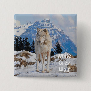 White Gray Wolf & Rocky Mountains Wildlife Button