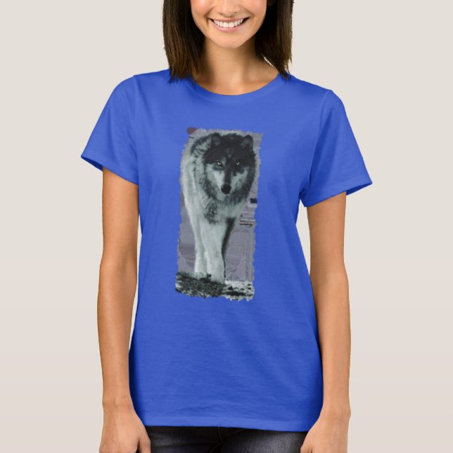 White Gray Wolf Wildlife Art T-Shirt (Vorderseite)